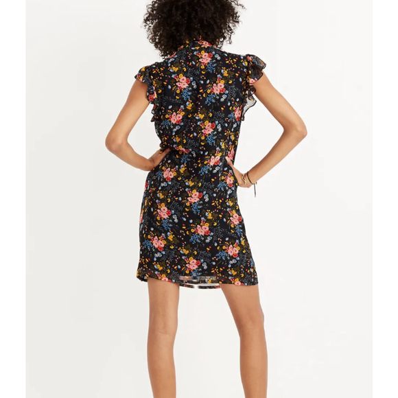 Madewell x No. 6 Garden Bouquet Silk Beacon Mini Dress 0 Black Pink Blue Floral - Picture 2 of 9